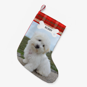 Red Plaid Rustic Dog Bone Pet Photo Small Christmas Stocking