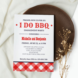 Red Plaid   Rustic I DO BBQ Engagement Party Invitation