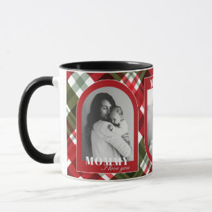 Red Plaid Rustic ILOVE YOU MOMMY 3Photo Christmas Mug