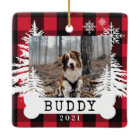 Red Plaid Rustic Pine Trees Dog Bone Pet Photo