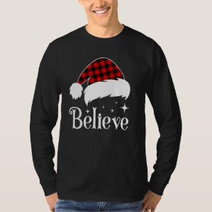 Red Plaid Santa Claus Hat Believe In Santa Merry C T-Shirt