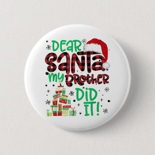 Red Plaid Santa Hat Matching Dear Santa My Brother 6 Cm Round Badge