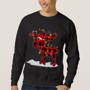 Red Plaid Santa Moose Xmas Lights Animal Lover Fam Sweatshirt
