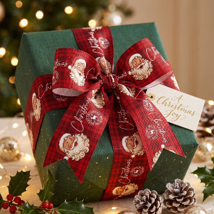Red Plaid Santa North Pole Post Christmas Grosgrain Ribbon
