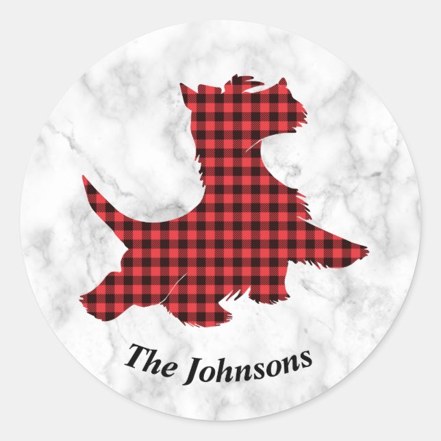 Red Plaid Scottie Dog Stickers  (Front)