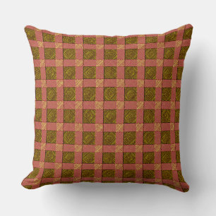Red plaid similar to canvas strips on ochre rug cushion