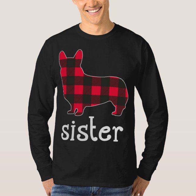 Red Plaid Sister Corgi Christmas Matching Family P T-Shirt (Front)