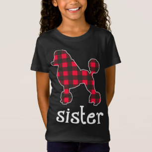 Red Plaid Sister Poodle Christmas Matching Family T-Shirt