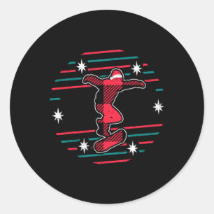 Red Plaid Skateboarding Christmas Xmas Season Skat Classic Round Sticker