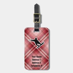 Red Plaid Snowboarding Luggage Tag