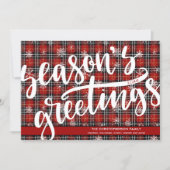 Red Plaid Snowflake SEASONS GREETINGS Holiday Card (Front)