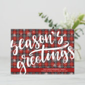 Red Plaid Snowflake SEASONS GREETINGS Holiday Card (Standing Front)