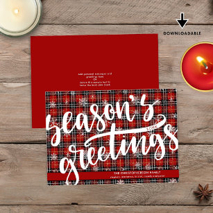 Red Plaid Snowflake SEASONS GREETINGS Holiday Card