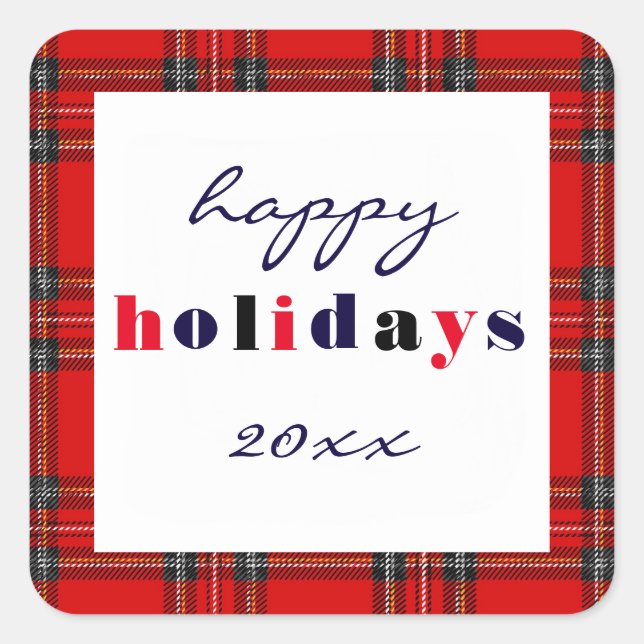 Red Plaid - Square Sticker (Front)