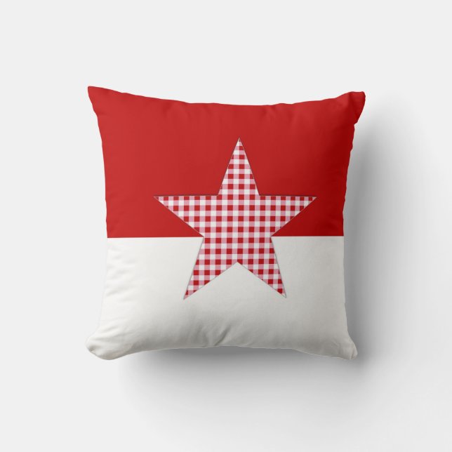Red Plaid Star Throw Pillow (Front)