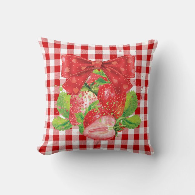 Red Plaid Strawberry Summer Cushion (Front)