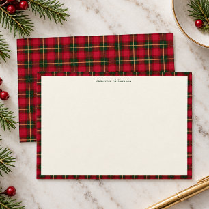 Red Plaid Tartan Christmas Personalised Name Card