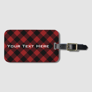 Red Plaid Tartan Luggage Tag with Custom Text