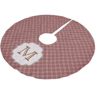 Red Plaid Tartan Monogram Initial Tree Skirt