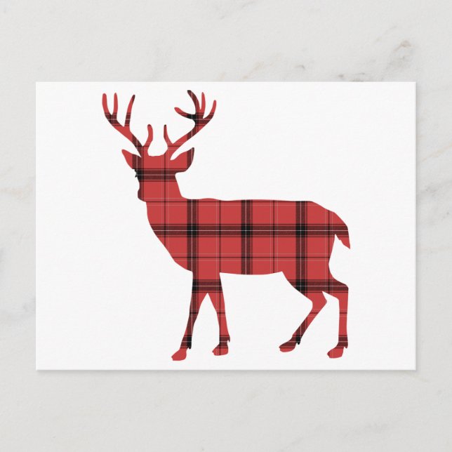 Red Plaid Tartan Pattern Christmas Holiday Deer Postcard (Front)
