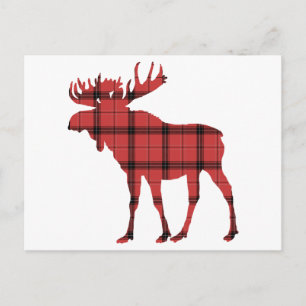 Red Plaid Tartan Pattern Christmas Holiday Moose Postcard