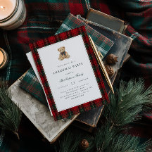 Red Plaid Teddy Bear Christmas Party