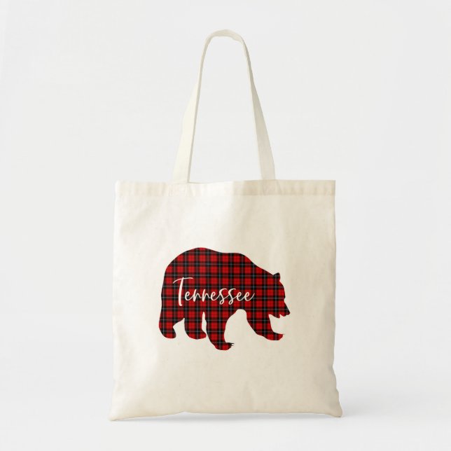 Red Plaid Tennessee Bear Matching Pajama Family Tote Bag (Front)