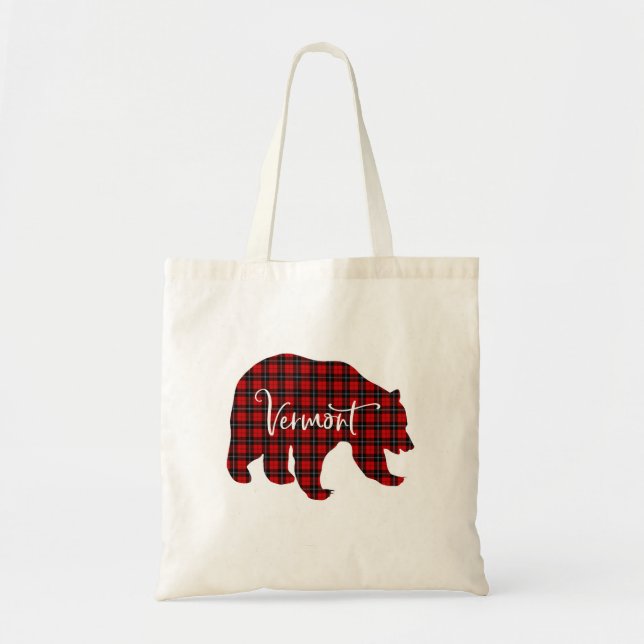 Red Plaid Vermont Bear Matching Pajama Family Tote Bag (Front)