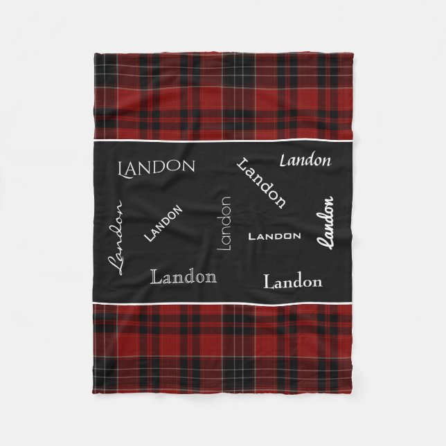 Red Plaid w/Name Personalisation Fleece Blanket (Front)
