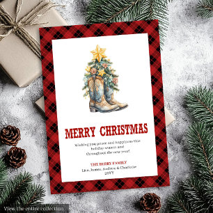 Red Plaid Western Buffalo Holiday Greeting Card