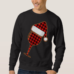 Red plaid Wine cup and Christmas Santa Hat Sweatshirt