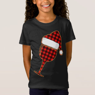 Red plaid Wine cup and Christmas Santa Hat T-Shirt