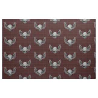 Red Plaid Winged Skulls Punk Print Fabric