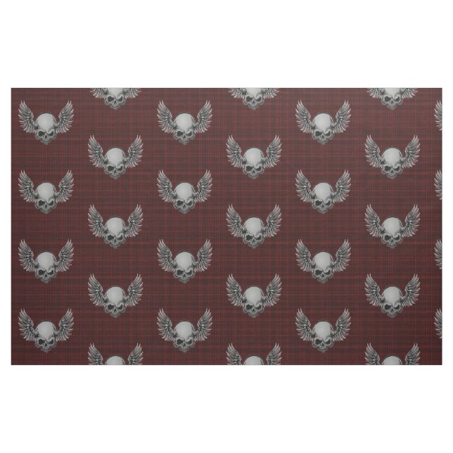 Red Plaid Winged Skulls Punk Print Fabric (Fat Quarter)