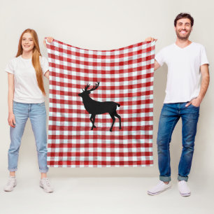 Red plaid with black deer Fleece Blanket