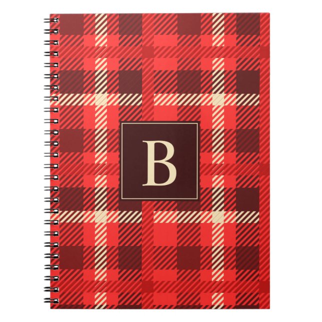 Red Plaid with Custom Monogram Notebook (Front)