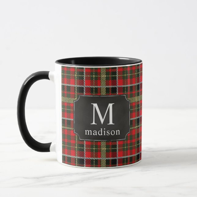 Red Plaid with Gold Monogrammed Name  Mug (Left)
