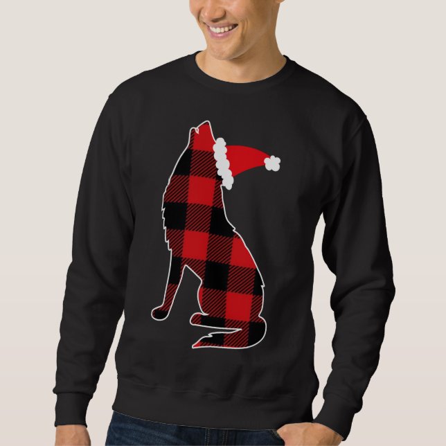 Red Plaid Wolf Santa Hat Christmas Pajama Wolf Lov Sweatshirt (Front)