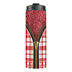 Red Plaid Zipper Thermal Tumbler