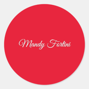 Red Plain Elegant Minimalist Calligraphy Classic Round Sticker