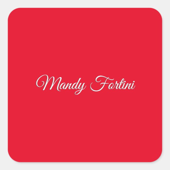 Red Plain Elegant Minimalist Calligraphy Square Sticker (Front)