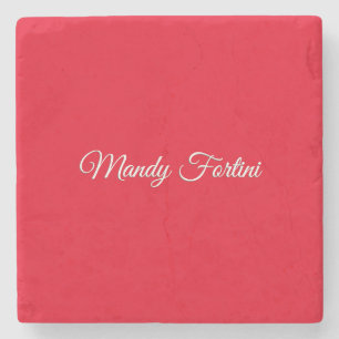 Red Plain Elegant Minimalist Calligraphy Stone Coaster