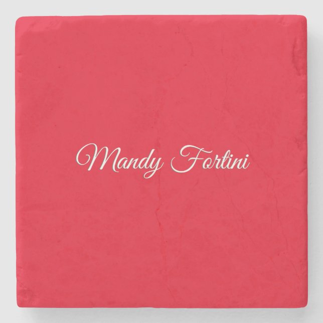 Red Plain Elegant Minimalist Calligraphy Stone Coaster (Front)