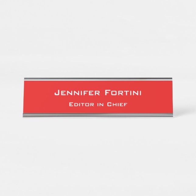 Red Plain Elegant Modern Minimalist Desk Name Plate (Front)