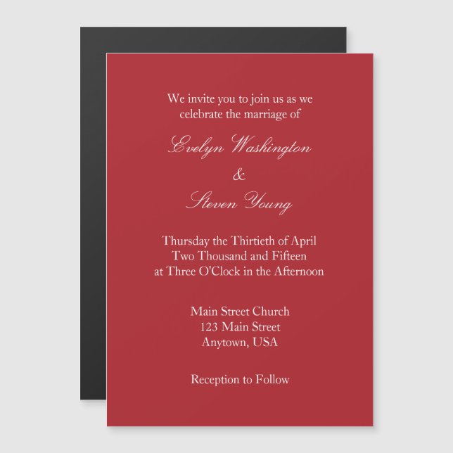Red Plain Simple Magnetic Wedding Invitation (Front/Back)