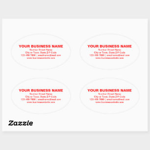 Red Plain Texts Business Brand on White Oval Sticker