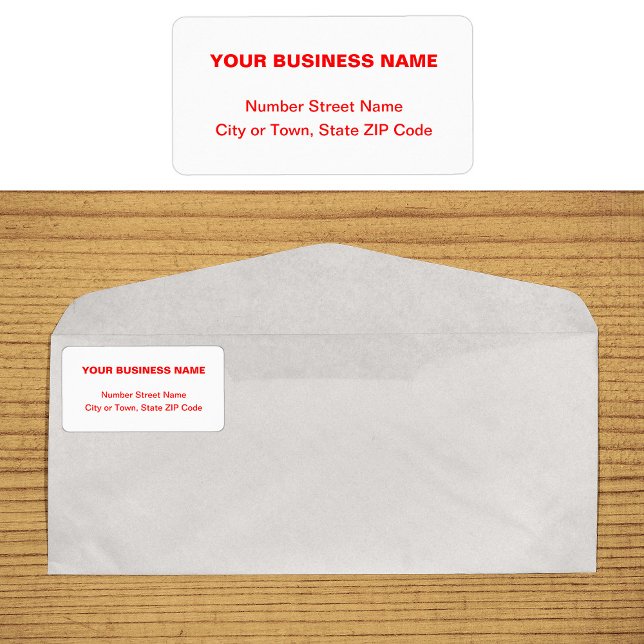 Red Plain Texts on White Business Address Label (Business address label in red plain text)