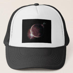 red planet in the universe with aura and stars trucker hat
