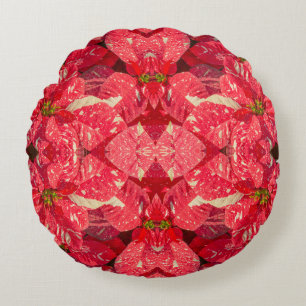 Red plant Poinsettia Flower Round Cushion