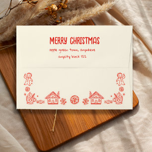 Red Playful Hand Drawn Doodle Whimsical Christmas Envelope